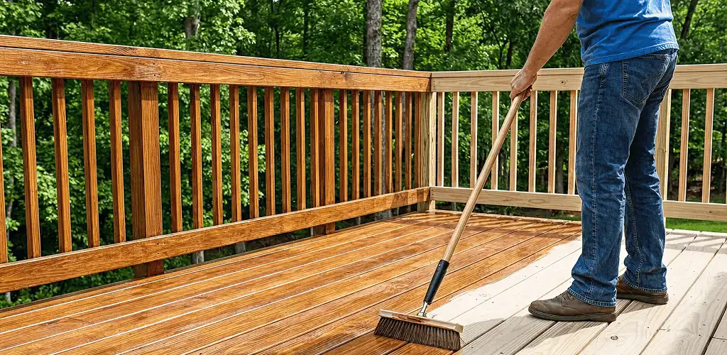 Deck staining and sealing application on a wood deck in Cincinnati, OH