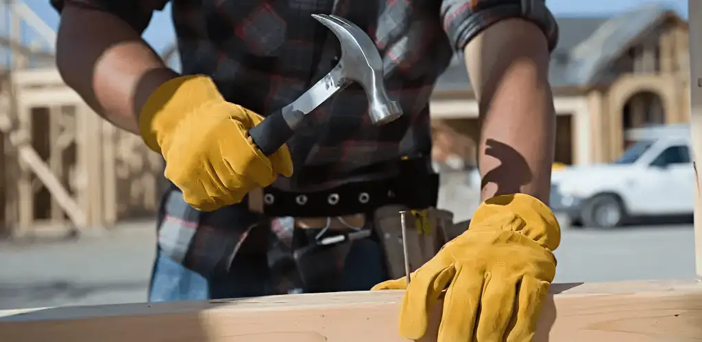 Handyman fixing wood trim with a hammer for home repairs in Cincinnati, OH
